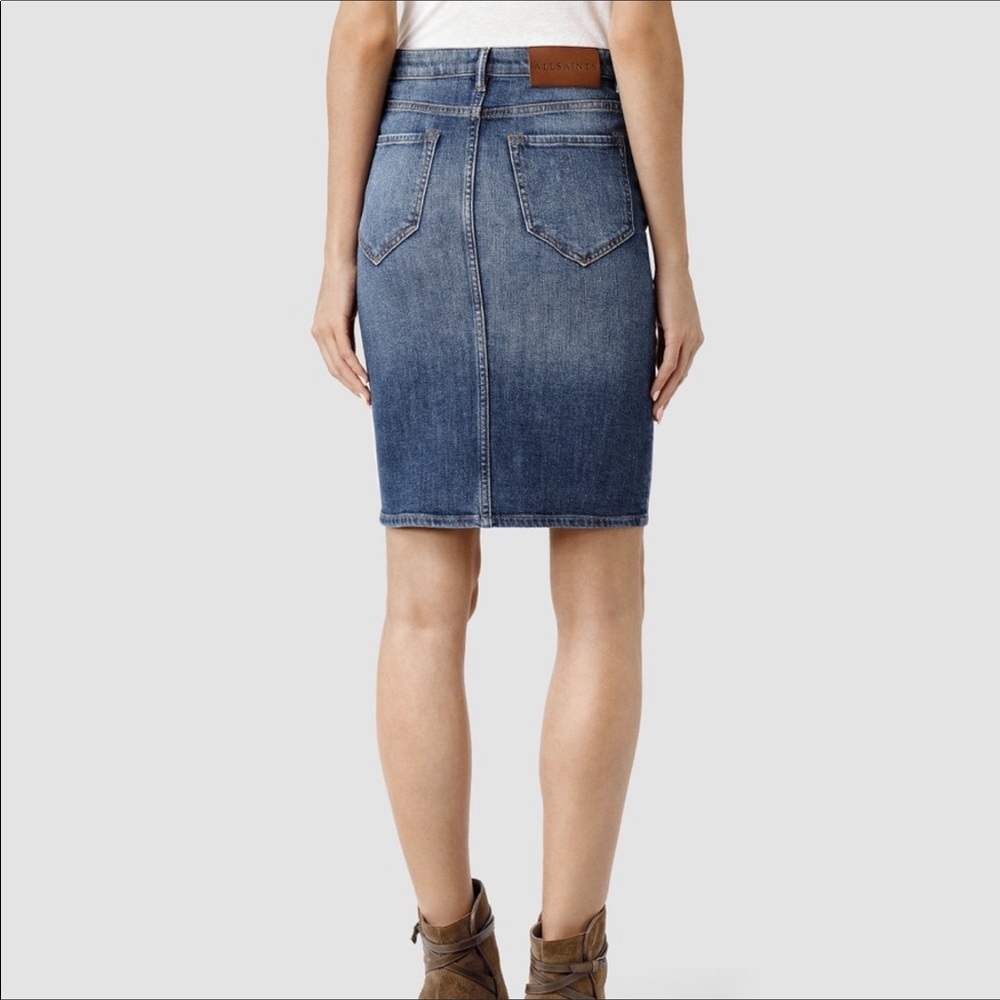 AllSaints Blue Denim Pencil Skirt with Brown Pocket
reposhed too small. - Picture 3 of 6